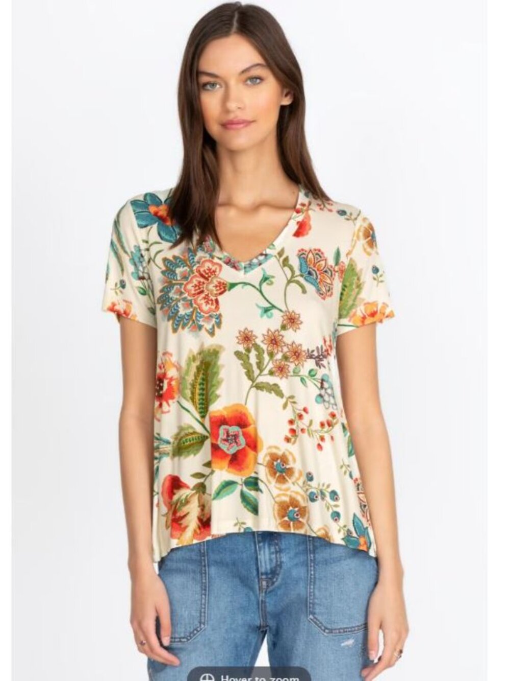 The Janie Favorite Short Sleeve V‑Neck Swing Tee - Ardel Ecru - XL
